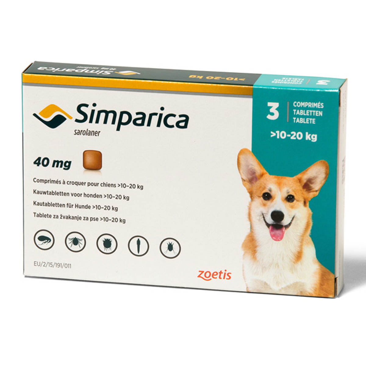 Simparica 40mg - Antiparasitario 10-20 -Kg