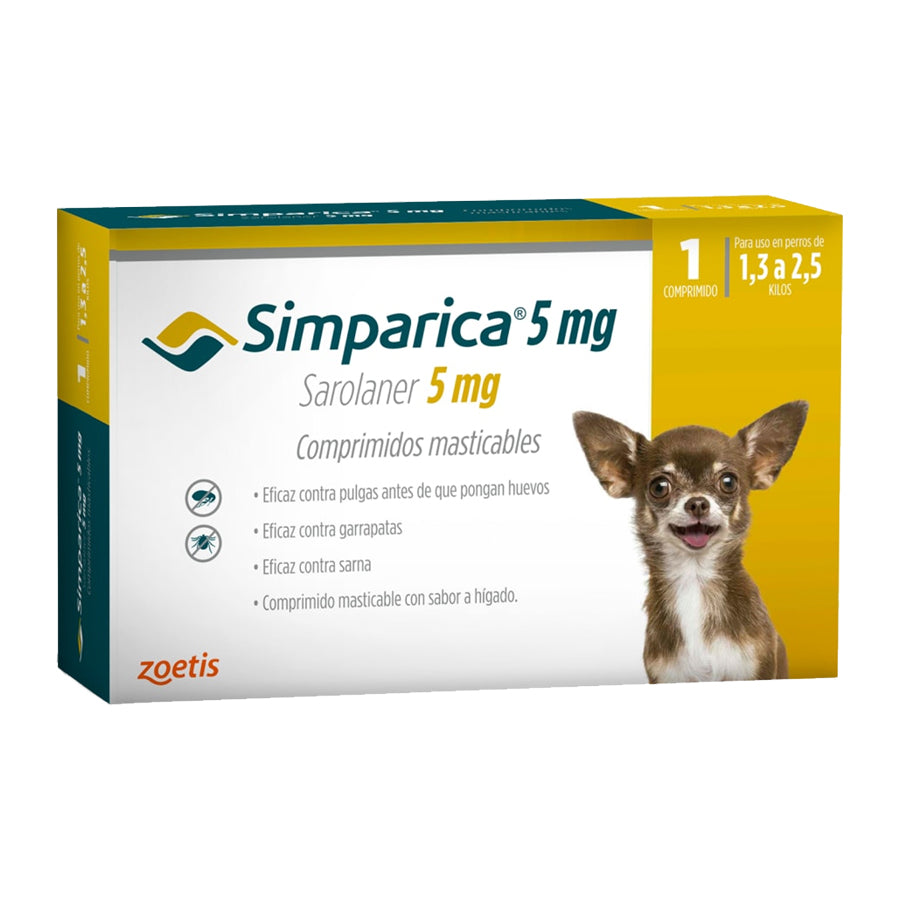 Simparica 5 mg - Antiparasitario para perros 1,3 2,5 kg