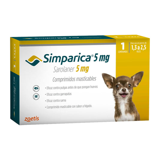 Simparica 5 mg - Antiparasitario para perros 1,3 2,5 kg