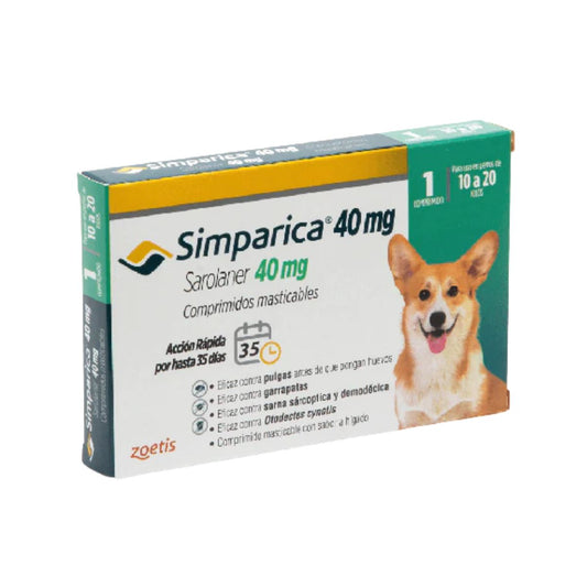 Simparica 40mg - Antiparasitario 10-20 -Kg